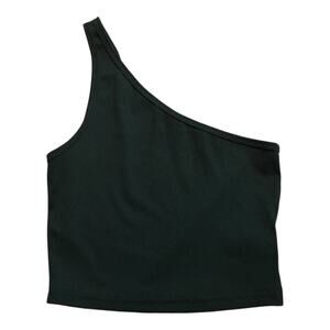 Shien Hunter Green One Shoulder Crop Top Ribbed Size M
